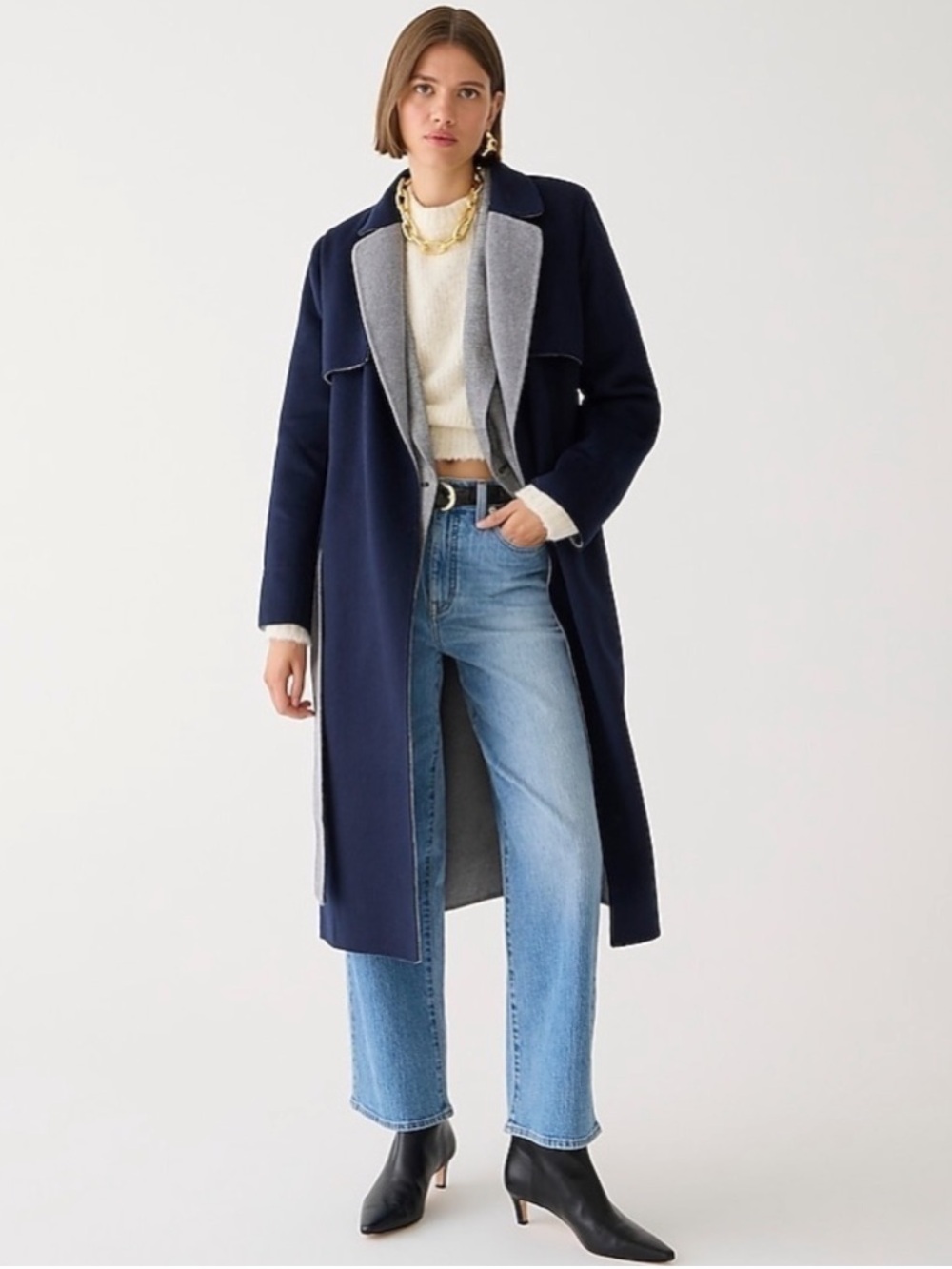 J. Crew size s Harriet trench coat‎ in double-faced blend BU070 navy grey